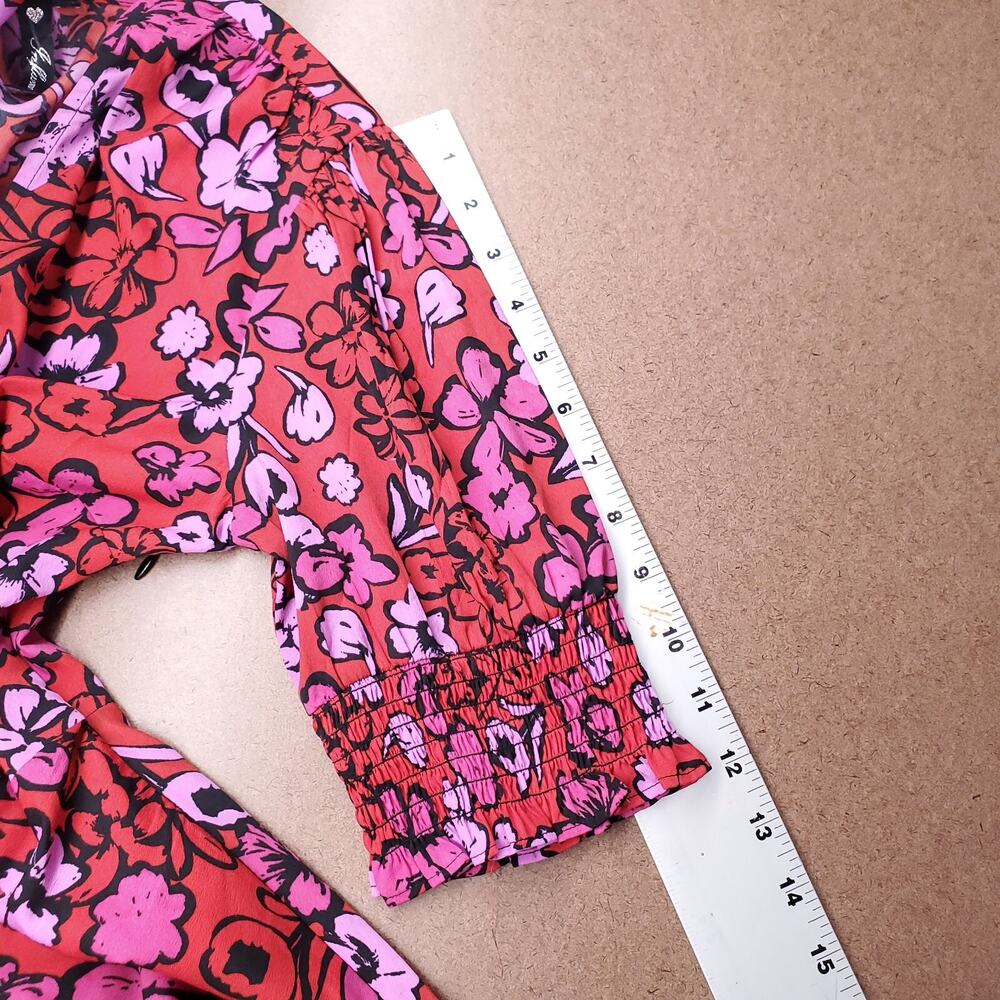 Influence A-line Dress Sz 6 Red Floral Knee-Length Smock Half Sleeve Skater Mini - Picture 12 of 12